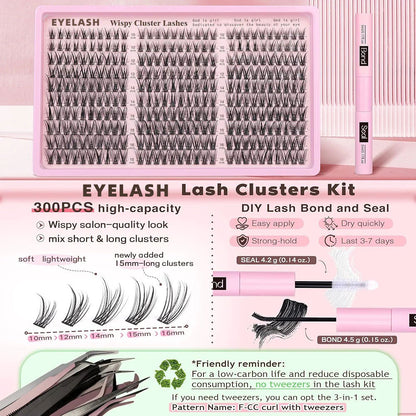 Soft Wispy Lash Clusters Starter Kit – 300pcs with Bond & Seal Pen